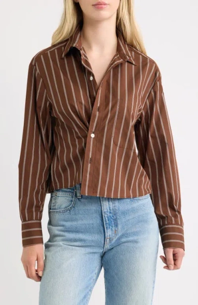 Cissa Striped Cropped Supima Cotton Shirt In Animal Print
