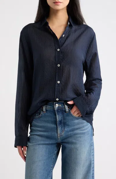 Cissa Striped Silk Blend Button-up Shirt In Navy Sheer Stripe