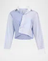 Cissa The Shorty Mixed Stripe Cropped Shirt In Blue