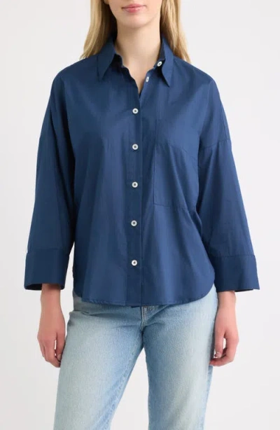 Cissa Three-quarter Sleeve Cotton Shirt In Blue