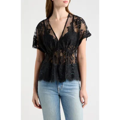 Cissa V-neck Raschel Lace Top In Black Raschel Lace