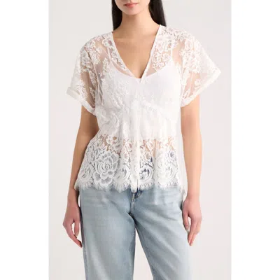 Cissa V-neck Raschel Lace Top In White Raschel Lace