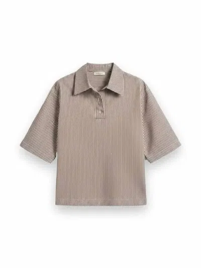 Cissa Women's Short Sleeve Polo Top In Brownglen Stripe In Multi