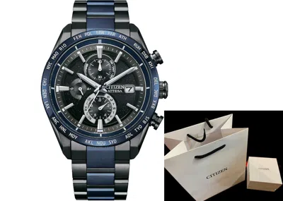 Pre-owned Citizen Ø 42mm Titanium At8187-75e Dlc Blue Universe Solar Alarm World Radio
