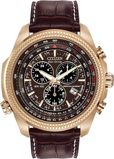 Pre-owned Citizen 48mm Brycen Weekender Men's Eco-drive Perpetual Calendar Rose Gold Watch