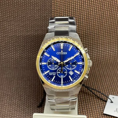 Pre-owned Citizen An8176-52l Quartz Chronograph Blue Analog Gold Tone Men's Casual Watch