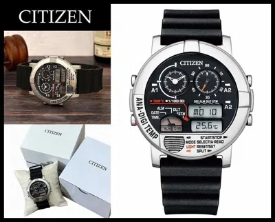 Pre-owned Citizen Ana-digi Temp Jg2101-78e Black Silver Reproduction Men Watch In Box