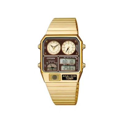 Pre-owned Citizen Ana-digi Temp Jg2103-72x Gold Analog Digital Watch Reprint Japan Retro
