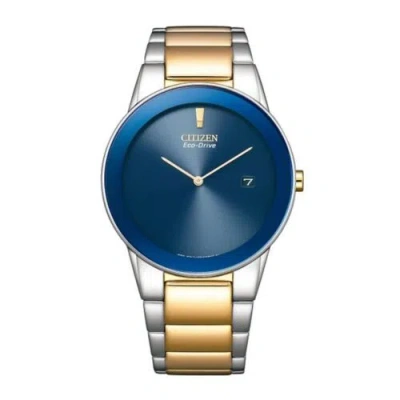 Pre-owned Citizen Analog Blue Dial Men's Watch-au1064-85l Eco Drive Two Tone