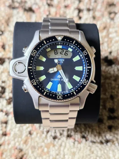 Pre-owned Citizen Aqualand Promaster Blue Dial Diver Watch Jp2000-67l Depth Sensor Alarm