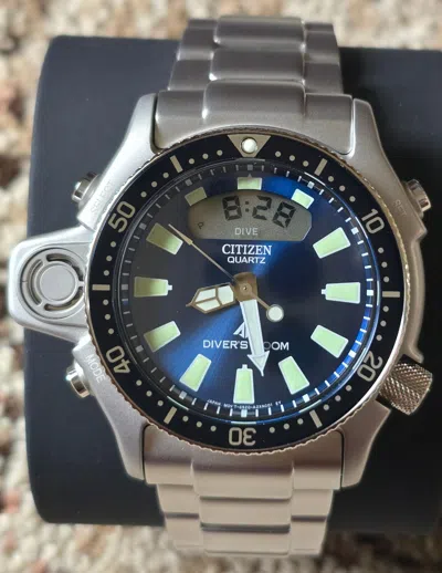 Pre-owned Citizen Aqualand Promaster Blue Dial Jp2000-67l Diver Watch Depth Sensor Alarm