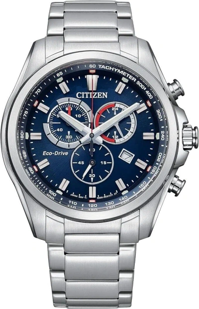 Pre-owned Citizen At2121-56l Blue Dial Silver Stainless Steel Bracelet Mens 43mm Watch