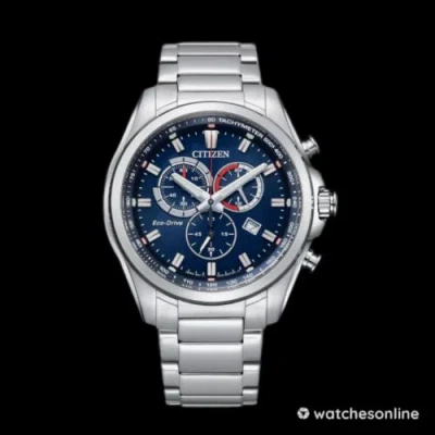 Pre-owned Citizen At2131-56l Blue Dial Silver Stainless Steel Bracelet Mens 43mm Watch