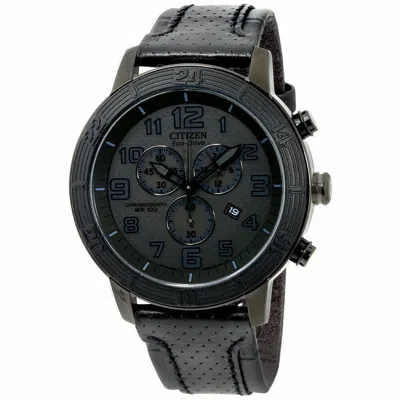Pre-owned Citizen At2205-01e Chronograph Blask Leather Strap Date Men's Watch Great Gift