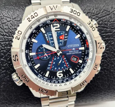 Pre-owned Citizen At8220-55l Promaster Navihawk Sapphire Blue Dial Eco-drive Men's Watch