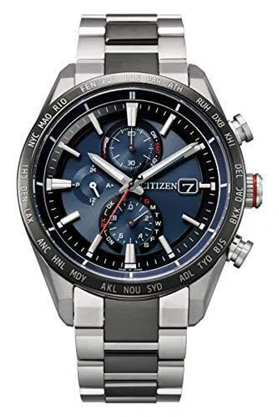 Pre-owned Citizen Attesa At8186-51l Solar Radio Men's Watch Titanium Silver Band
