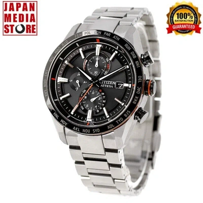 Pre-owned Citizen Attesa At8189-61e Black Eco-drive Atomic Radio Titanium Men Watch Japan