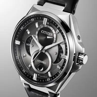 Pre-owned Citizen Attesa Bu0060-09h Eco-drive Triple Calendar Moon Phase Titanium Watch
