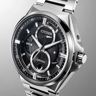 Pre-owned Citizen Attesa Bu0060-68e Eco-drive Triple Calendar Moon Phase Titanium Watch