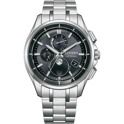Pre-owned Citizen Attesa By1001-66e Black Moon Phase Eco-drive Radio Mens Watch