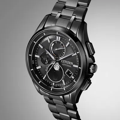 Pre-owned Citizen Attesa By1006-62e Moon Phase Titanium Eco-drive Radio Solar Watch 41.5mm