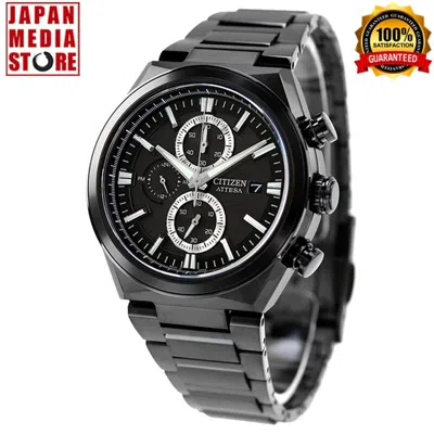 Pre-owned Citizen Attesa Ca0835-61h Black Eco-drive Titanium Chrono Men Watch Japan