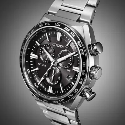 Pre-owned Citizen Attesa Cb5966-69e Titanium Eco-drive Radio Solar Watch Black Dial 41.1mm