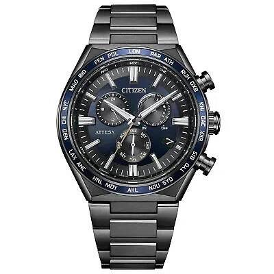 Pre-owned Citizen Attesa Cb5967-66l Black X Blue Titanium Eco-drive Atomic Watch Men Japan