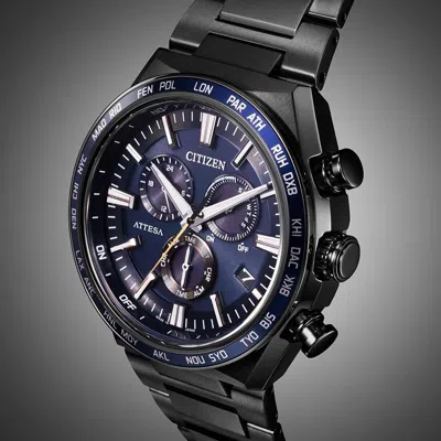 Pre-owned Citizen Attesa Cb5967-66l Titanium Eco-drive Radio Solar Watch Blue Dial 41.1mm