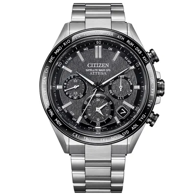 Pre-owned Citizen Attesa Cc4058-67x Eco-drive Black Dial Titanium Satellite Wave Gps Watch