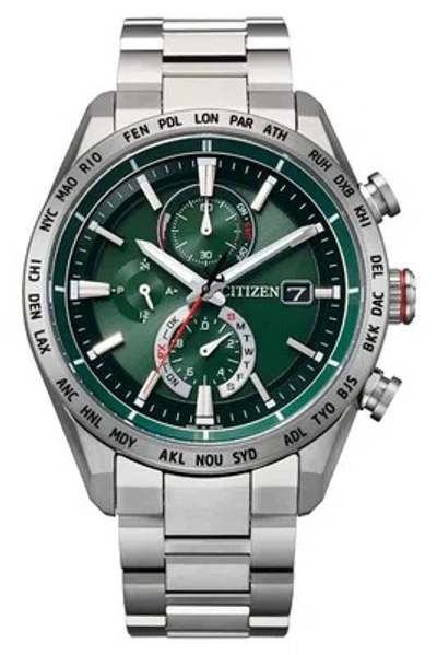Pre-owned Citizen Attesa Eco-drive At8181-63w Green Radio Titanium Men's Watch In Box