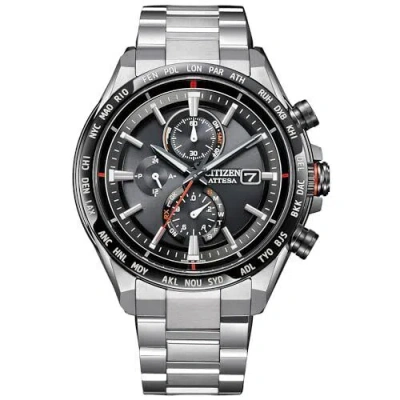 Pre-owned Citizen Attesa Eco-drive At8189-61e Solar Radio Men Watch Titanium Silver