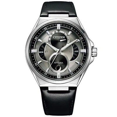 Pre-owned Citizen Attesa Eco-drive Bu0060-09h Titanium Solar Moon Phase Men Watch Gray