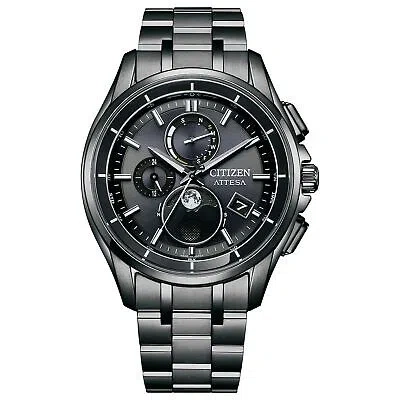 Pre-owned Citizen Attesa Eco-drive By1006-62e Moon Phase Solar Radio Men Watch Black