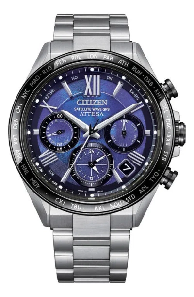 Citizen Attesa Satellite Timekeeping Unite With Blue Super Titanium™ Bracelet Watch, 44.6mm In Metallic