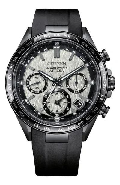 Citizen Attesa Satellite Wave Gps Eco-drive Silicone Strap Watch, 44.5mm In Black