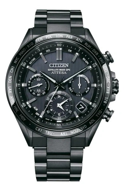Citizen Attesa Satellite Wave Gps Gmt Automatic Black Bracelet Watch, 44.6mm