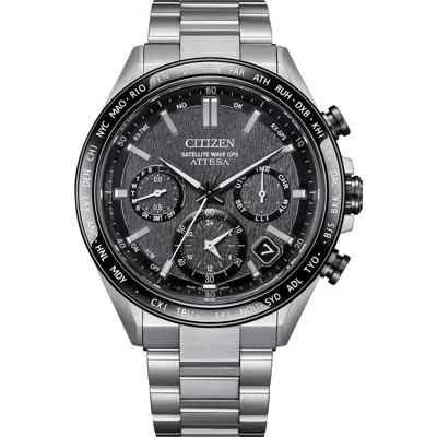 Citizen Attesa Satellite Wave Gps Gmt Automatic Silvertone Bracelet Watch, 44.6mm In Multi