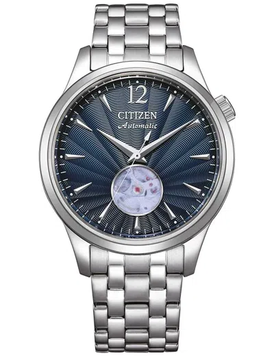 Pre-owned Citizen Automatic Guilloche Blue Dial Nh9131-73l Open Heart Men's Watch