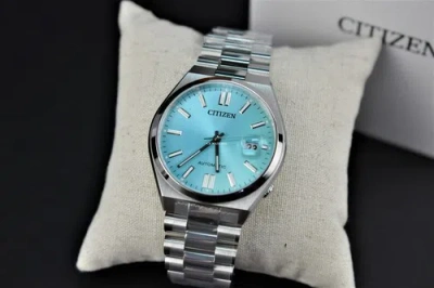 Pre-owned Citizen Automatic Ice Blue Sapphire Glass Mens Watch Nj0151-88m