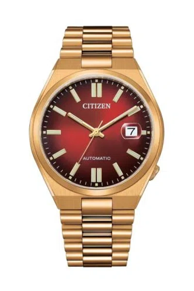 Pre-owned Citizen Automatic Red Dial Gold Stainless Steel Men Watch Nj0153-82x Japan Rare