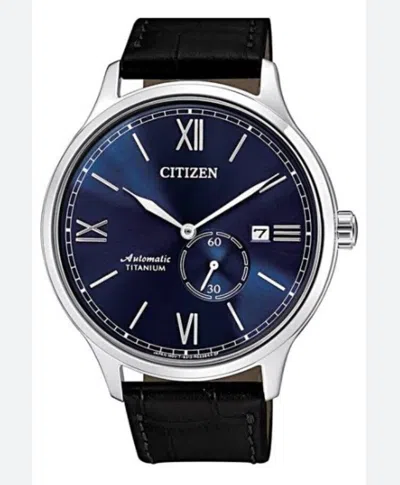 Pre-owned Citizen Automatic Titanium Blue Dial Leather Strap Watch Nj0090-21l