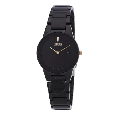 Citizen Axiom Black Dial Stainless Steel Ladies Watch Ga1055-57f In Black / Gold Tone