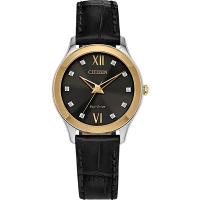 Citizen Axiom Eco-drive Diamond Croc Embossed Leather Strap Watch, 29mm In Black