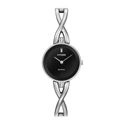 Citizen Axiom Womens Crystal Accent Silver Tone Stainless Steel Bangle Watch Ex1420-50e In Metallic