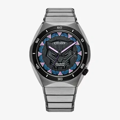 Citizen Black Panther Marvel Mens Silver Tone Bracelet Watch Aw1668-50w In Metallic