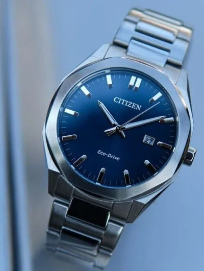 Pre-owned Citizen Bm7600-81l Eco-drive Blue Analog Stainless Steel Men's Casual Watch