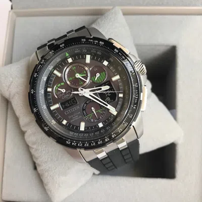 Pre-owned Citizen Brand  Promaster Skyhawk A-t Watch Eco-drive Jy8051-08e Black Rubber
