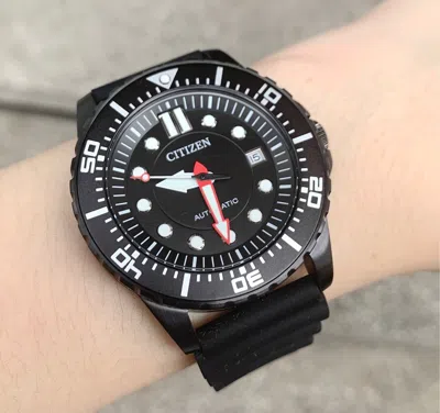 Pre-owned Citizen Brand  Watch Nj0125-11e Automatic Black Date Dial Black Rubber Strap