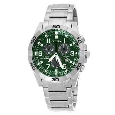 Pre-owned Citizen Brycen Chronograph Eco-drive Green Dial Men's Watch Bl5550-50x